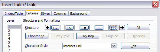 Hyperlink in table of contents