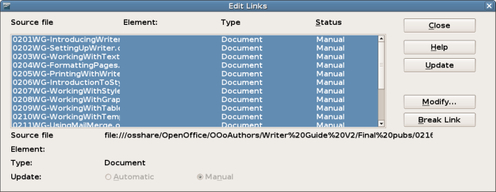 Breaking links to include files in one document