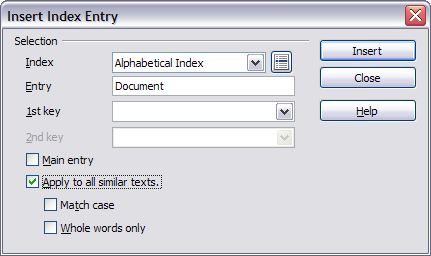 Inserting an index entry