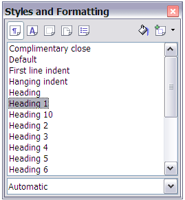 Figure 4: Styles and Formatting window in Writer
