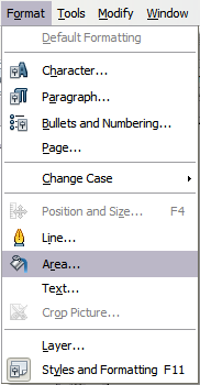 Figure 11: Displaying the Area dialog from the menu bar