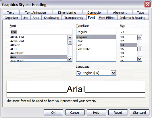 Graphics Style dialog