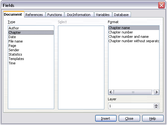 Inserting the current chapter name and number