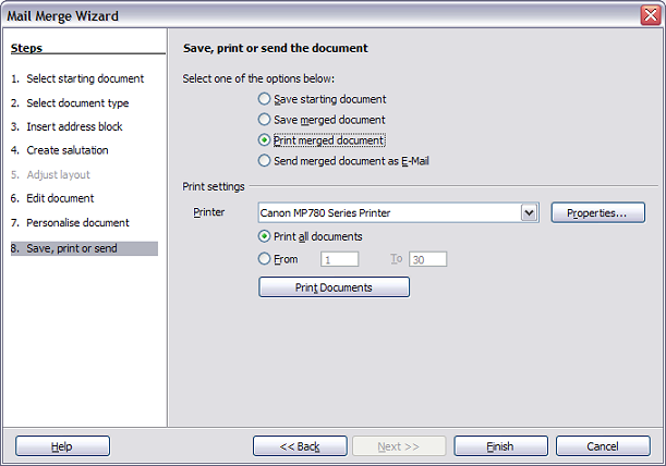 Printing the merged document