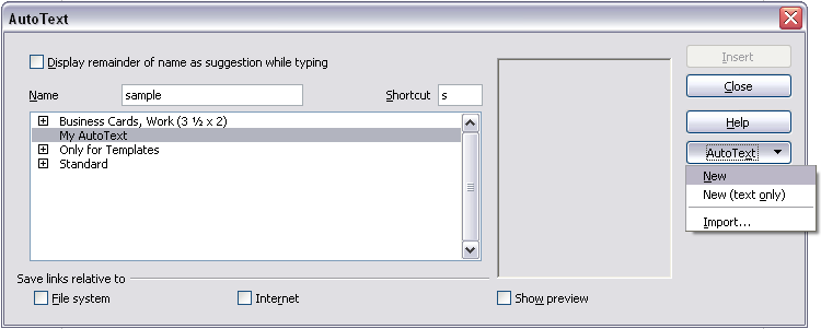 Creating a new AutoText entry