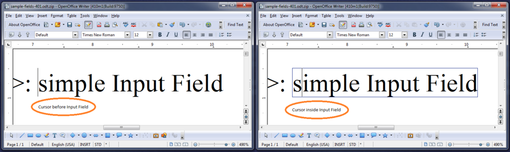 screen shots showing cursor right before an Input Field and inside an Input Field